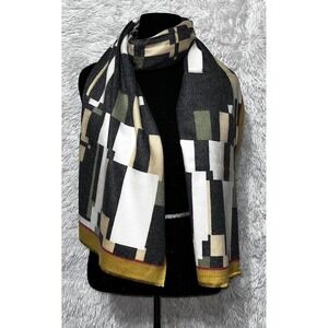 Women Geometric Scarf ‎ 30x72 Brown, Gray, Red Wrap Preppy Fashionista